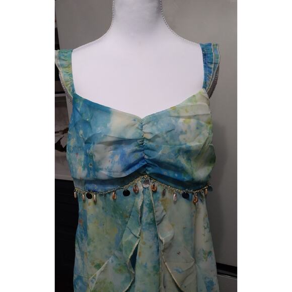 Fairycore Y2K Coquette full length dress sz 12 ruffles Floral Forest blue white - Picture 4 of 8